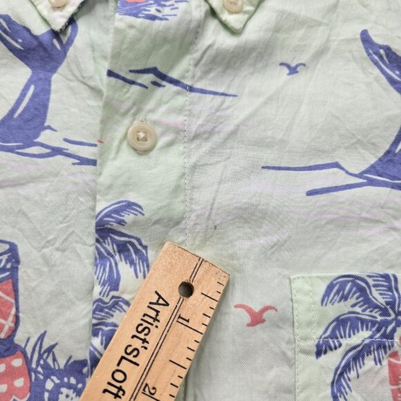 Chaps Shirt Mens Medium Light Green Go Untucked Summer Beach Casual Palm Trees - Picture 4 of 9
